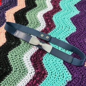 Navy Blue Stretch Belt with Silver Bow Buckle